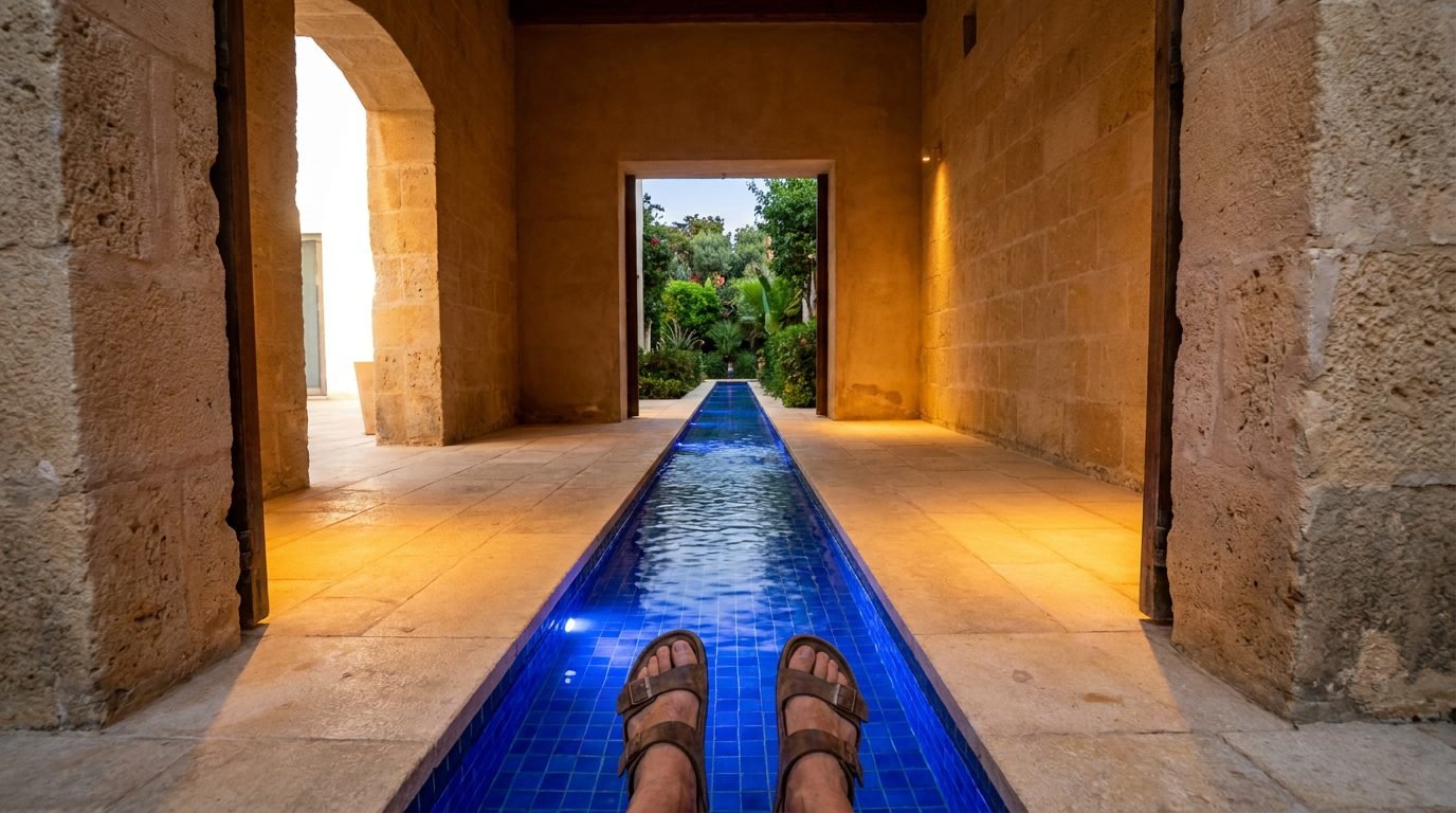 The entrance threshold and water channel